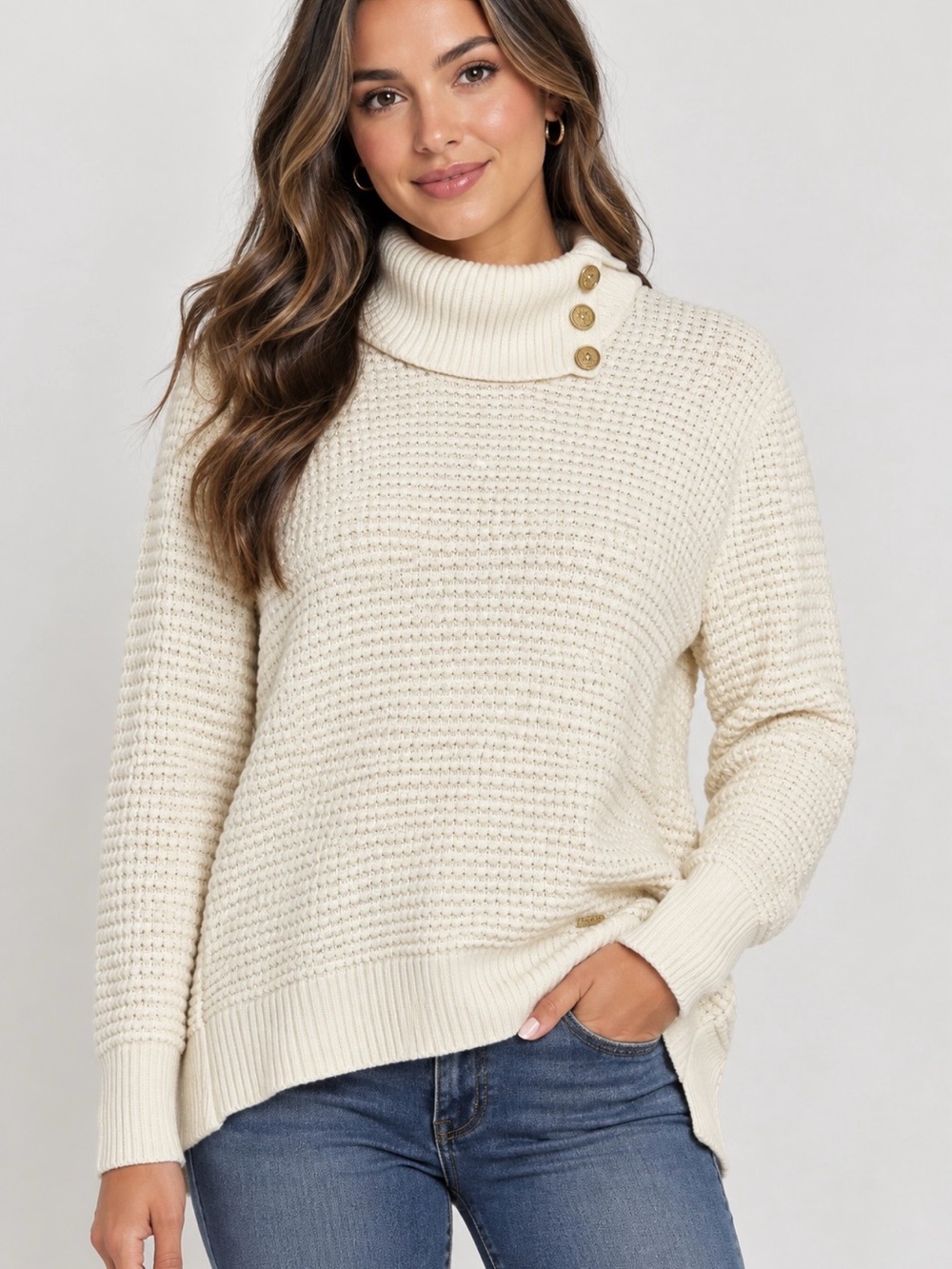 Calvin Klein Women's Foldover Cowl Neck Long Sleeve Tunic Sweater Size XL  Cream